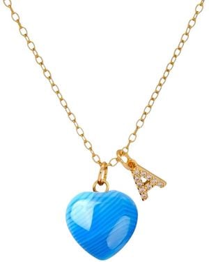 VALERIE CHIC Initial Letter Agate Heart Necklace - Blue