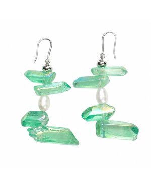 Way to Chic Quartz And Freshwater Pearl Dangle Earrings - Green
