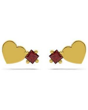 Onia Square Ruby Heart Studs - Yellow