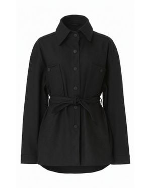 Gao Republic Oversized Denim Shirt Jacket With Belt - Black