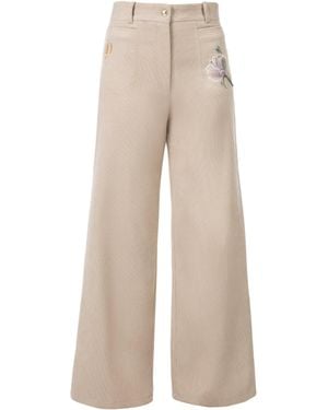 Rondooz Neutrals Hand Painted Corduroy Wide Leg Trousers With Hand Applied Embellishment - Natural