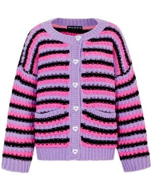 Cara & The Sky Bernice Stripe Cross Stitch Cardigan - Purple