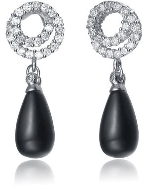 Genevive Jewelry Sterling Clear Cubic Zirconia Bead Earrings - Black