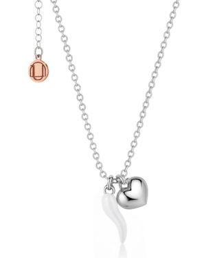 Unaloe Sterling And Enamel Cornicello Necklace With Heart Charm – Italian Handmade Good Luck Symbol - Metallic