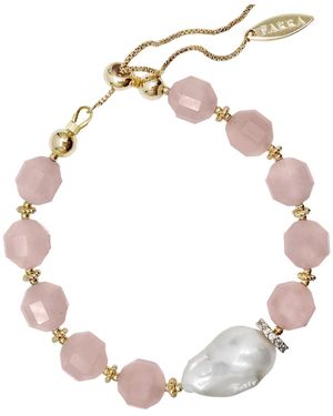 Farra Faceted Rose Quartz With Baroque Pearl Bracelet - Metallic