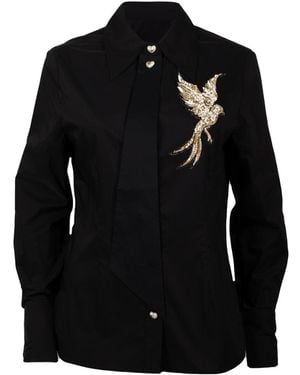 Laines London Laines Couture Tie Shirt With Embellished Bird Of Paradise - Black