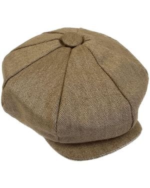 Kinalba Neutrals Vicuna Herringbone Cashmere Baker Boy Cap - Green