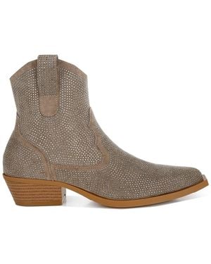 Rag & Co Neutrals Costello Rhinestones Embellished Cowboy Boots - Brown