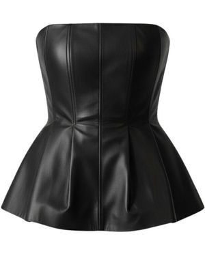 IZABELA MANDOIU Genuine Leather Peplum Corset - Black