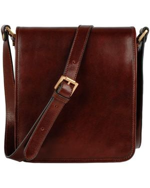 Time Resistance Small Leather Messenger Bag - Brown