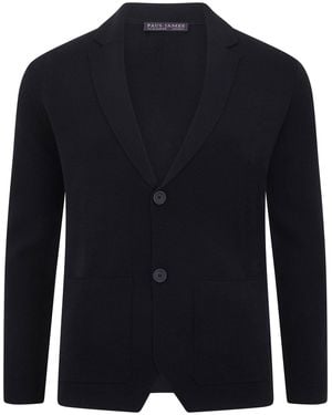 Paul James Knitwear Lightweight Extra Fine Merino Wool Massimo Knitted Blazer - Blue