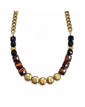 Rachel Nathan Tiger's Eye & Brass Sand Dollar Necklace - Metallic