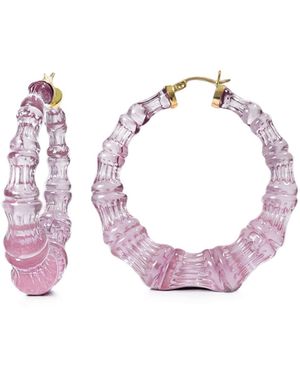 Gold & Honey Lucite Bamboo Hoop Earrings - Pink