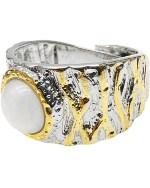Farra Moonstone Platinum Plated Brass Adjustable Ring - White