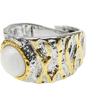 Farra Moonstone Platinum Plated Brass Adjustable Ring - White