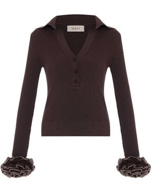 Theo the Label Nomia Ruffle Sleeve Johnny Jumper - Brown