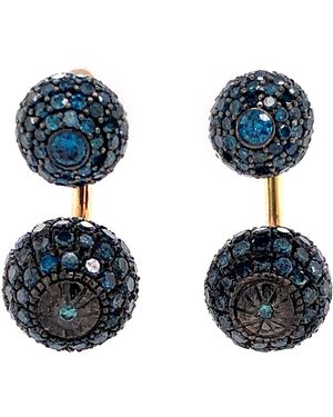 Artisan Rose Diamond Pave Double Ball Front-Back Earrings - Blue