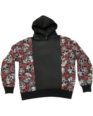 Zasta Studio Hoody Roses And Skull Cotton & Leather Hybrid Hoodie - Black