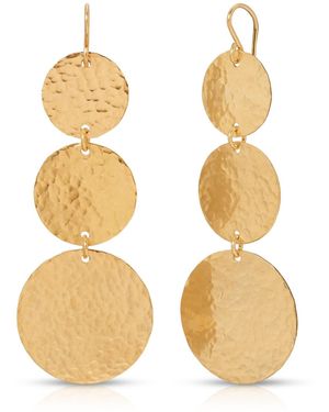 Heather Hawkins Jewelry Tri Tiered Hand Hammered Disc Earrings - Metallic
