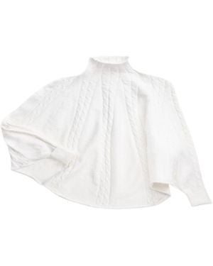 Saachi Turtleneck Jumper Cable Knit Poncho - White