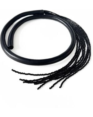 WAIWAI Leather Choker With Beaded Tassel - Black