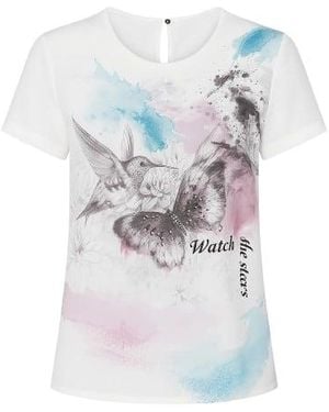 Conquista Short Sleeve Print Detail Top - White