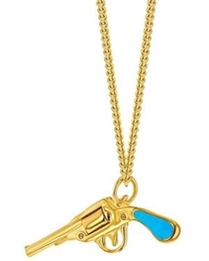 True Rocks 18kt Gold Plated & Turquoise Mini Retro Pistol Pendant - White