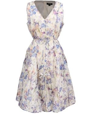 Smart and Joy Neutrals Flower Print Sleeveless Tea Organza Dress - Multicolour