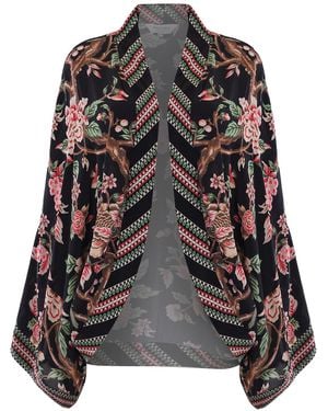 Raishma Floral Viscose Crepe Open-Front Kimono - Black