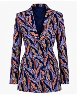 Ohema Ohene African Print Double-Breasted Blazer - Blue
