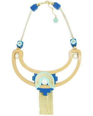 Gissa Bicalho Neutrals Handmade Acrylic Necklace Tikal - Blue