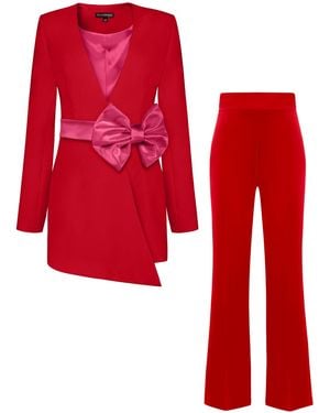 Tia Dorraine Pearl Power Suit With Bow Belt - Red