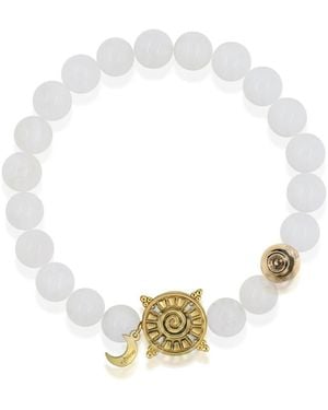 Aurozia Three Charms Solar Meridian Plated Sundial And The Sun Crystal Moonstone Beaded Bracelet - Metallic