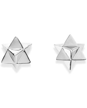 Seven Saints Merkaba Star, Light Body Activation Stud Earrings, Rhodium - White