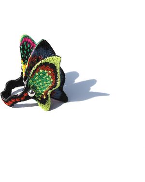 Nana Watanabe Land Butterfly Sculptural Embroidered Ring - Black