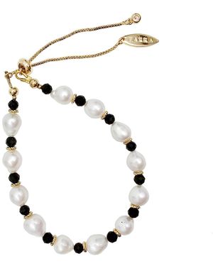 Farra Freshwater Pearls With Obsidian Adjustable Bracelet - Black