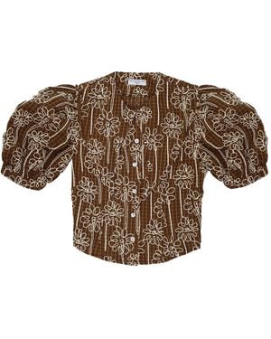 28Natelier Embroidered Button Up Top - Brown