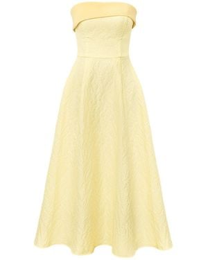 POST MERIDIEM Jacquard Midi Dress With Satin Turn-Up - Yellow