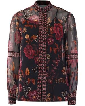 Raishma Floral Print Chiffon Button-Down Shirt - Red