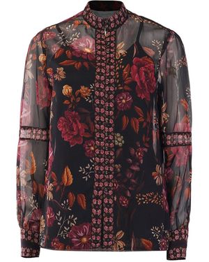 Raishma Floral Print Chiffon Button-Down Shirt - Red