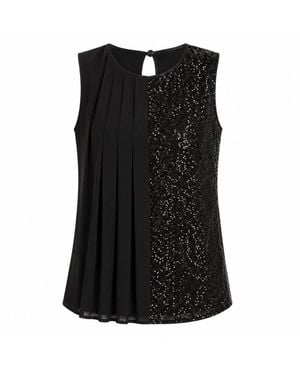 Nuvv Collection Sequin Pleated Sleevless Blouse - Black