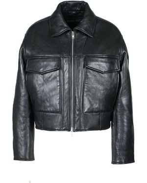 Freaky Nation Cropped Leather Jacket Fleece Bonding - Black