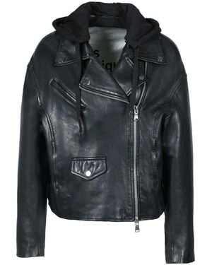 Freaky Nation Oversize Leather Jacket With Hood - Black