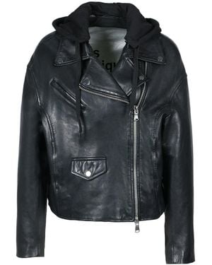 Freaky Nation Oversize Leather Jacket With Hood - Black