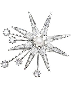 Farra Pearl Setting Star Shaped Brooch - Metallic