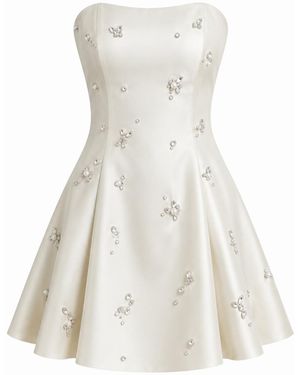 Gushka Ivory Crystal And Pearl Embellished Bridal Mini Dress - White