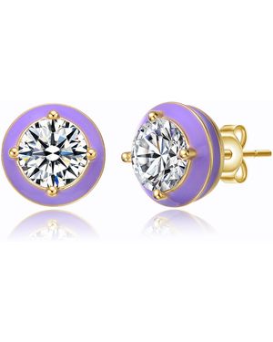 Genevive Jewelry Rachel Glauber Young Adults-Teens Plated With Clear Cubic Zirconia Enamel Round Halo Stud Earrings - Purple