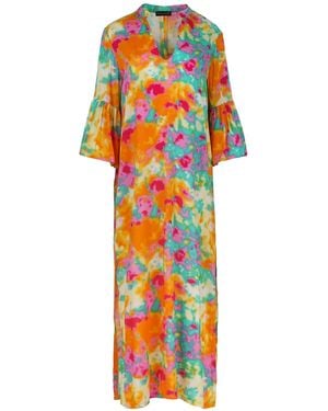 Conquista Abstract Floral Kaftan Style Dress - Orange