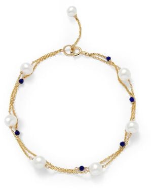 Pearls of the Orient Online Credo Fine Double Chain Bracelet With Cultured Freshwater Pearls & Lapis Lazuli - Metallic