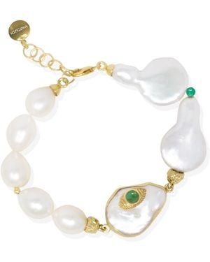 Vintouch Italy The Eye-Plated Emerald & Pearl Bracelets - Green